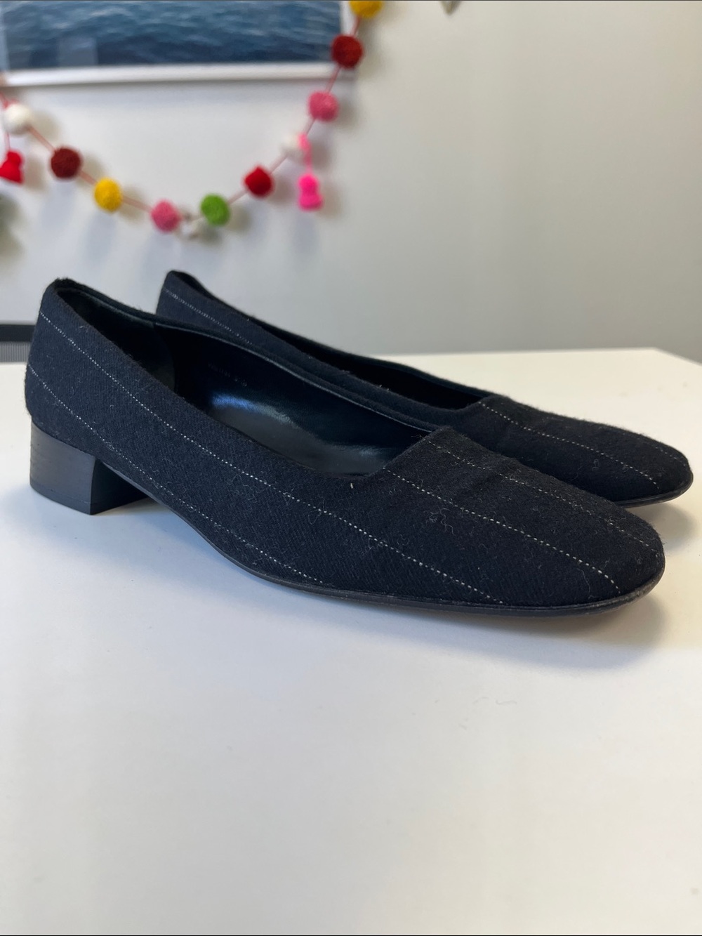 Vintage 90’s Lauren Ralph Lauren Black Pinstripe Square-Toe, Size 9.5